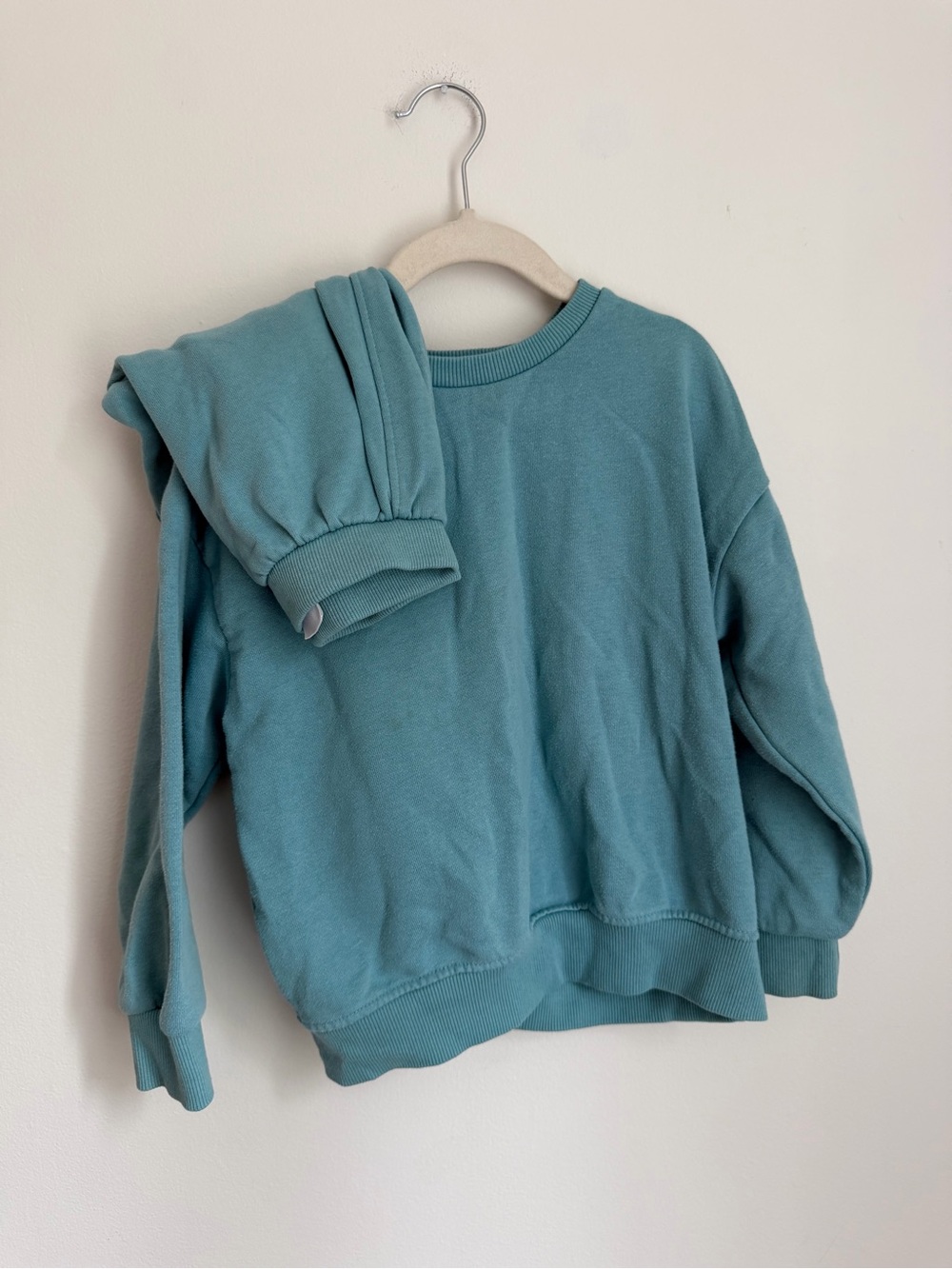 Zara Kids Dusty Teal Crewneck & Joggers Matching Set (Size 4-5)